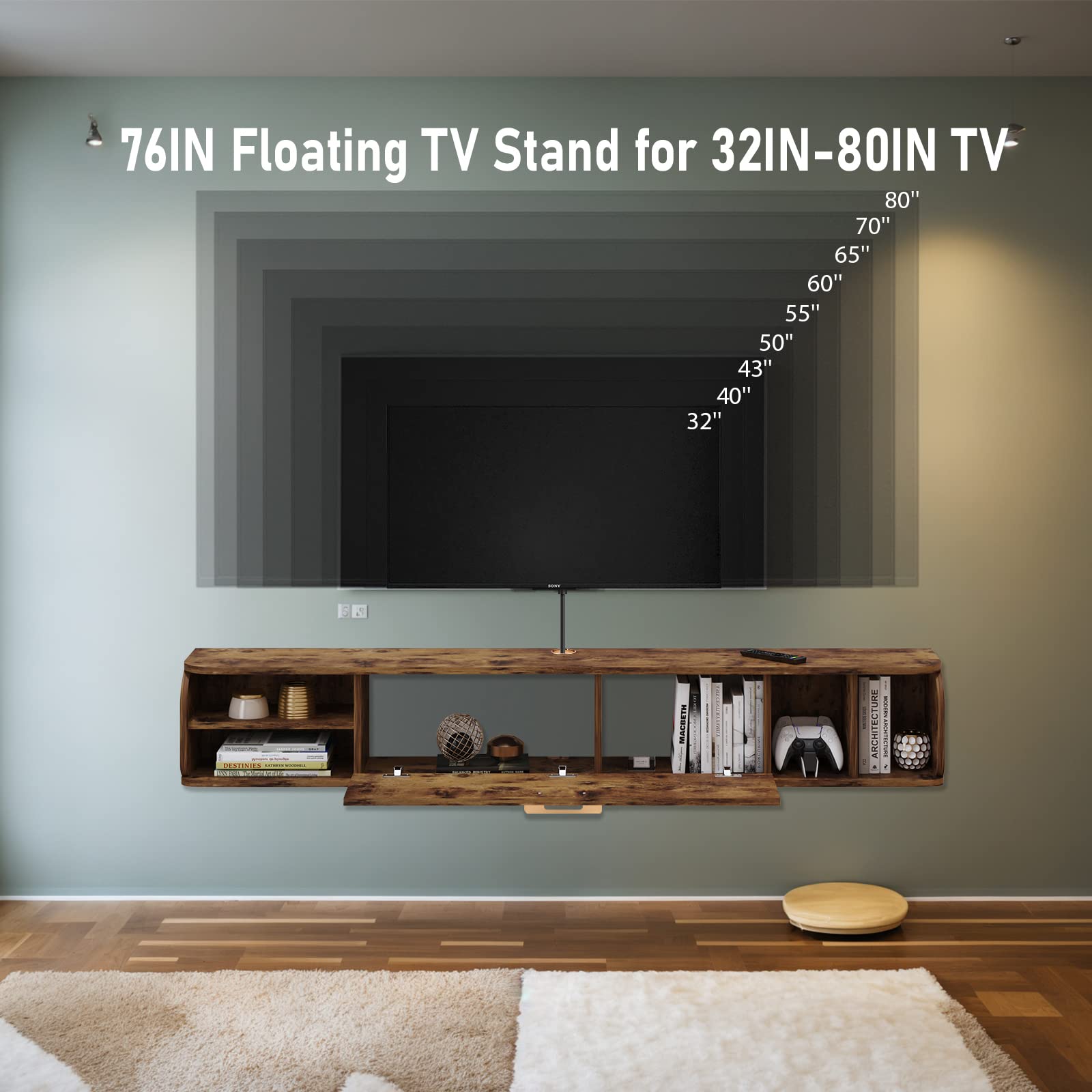 Amazon.com: Bixiaomei Floating TV Unit, 76'' Wall Mounted TV